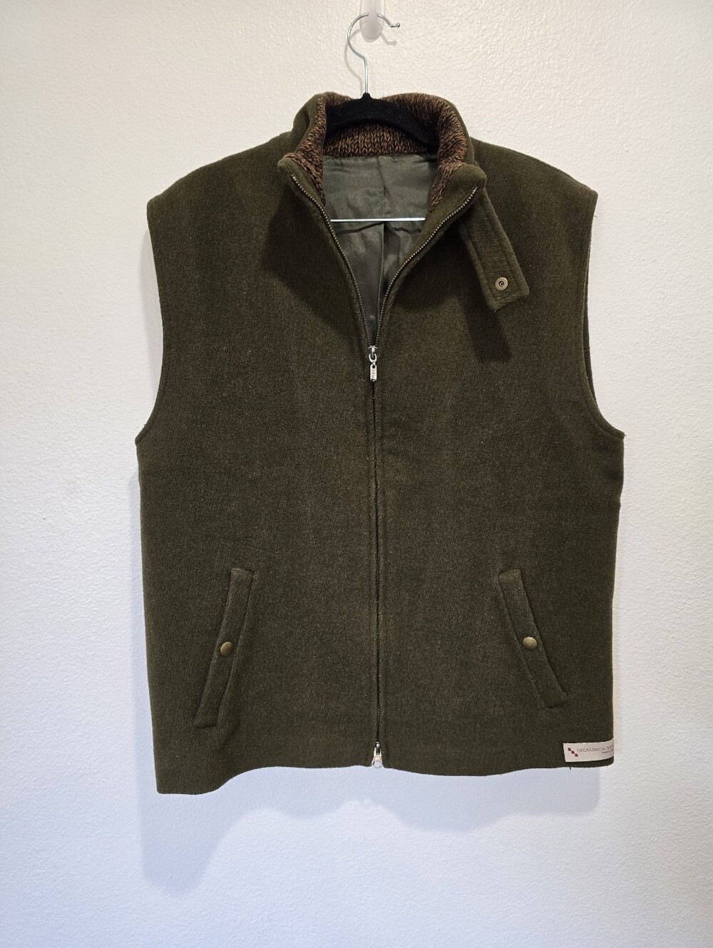 Incalpaca Tpx  Men's Olive Full Zip Wool Vest Jacket -